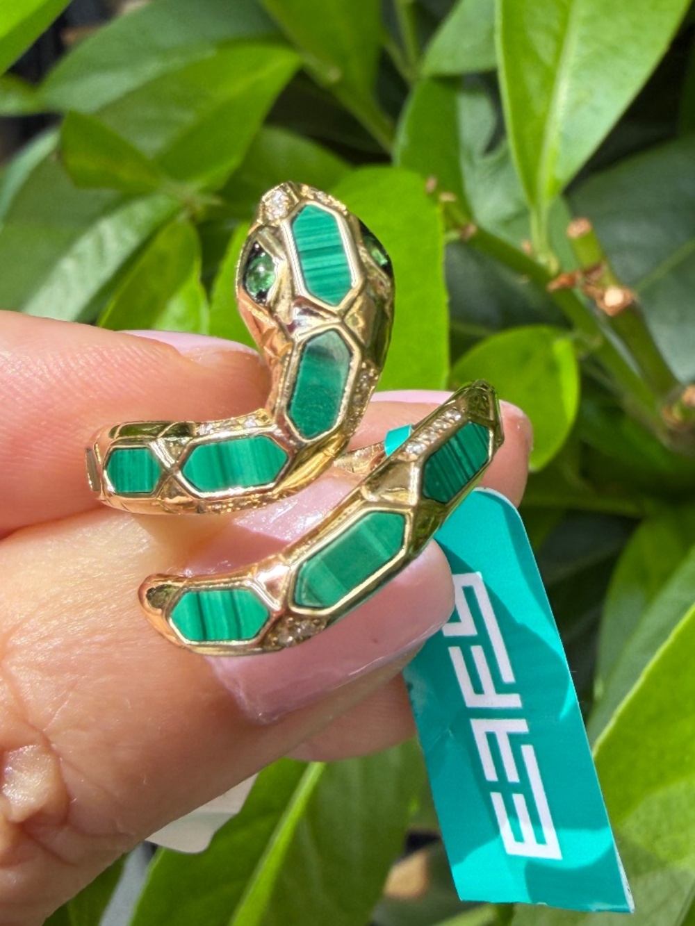 EFFY 14K YELLOW GOLD MALACHITE TSAVORITE DIAMOND SNAKE RING BRAND NEW W/TAGS BOX